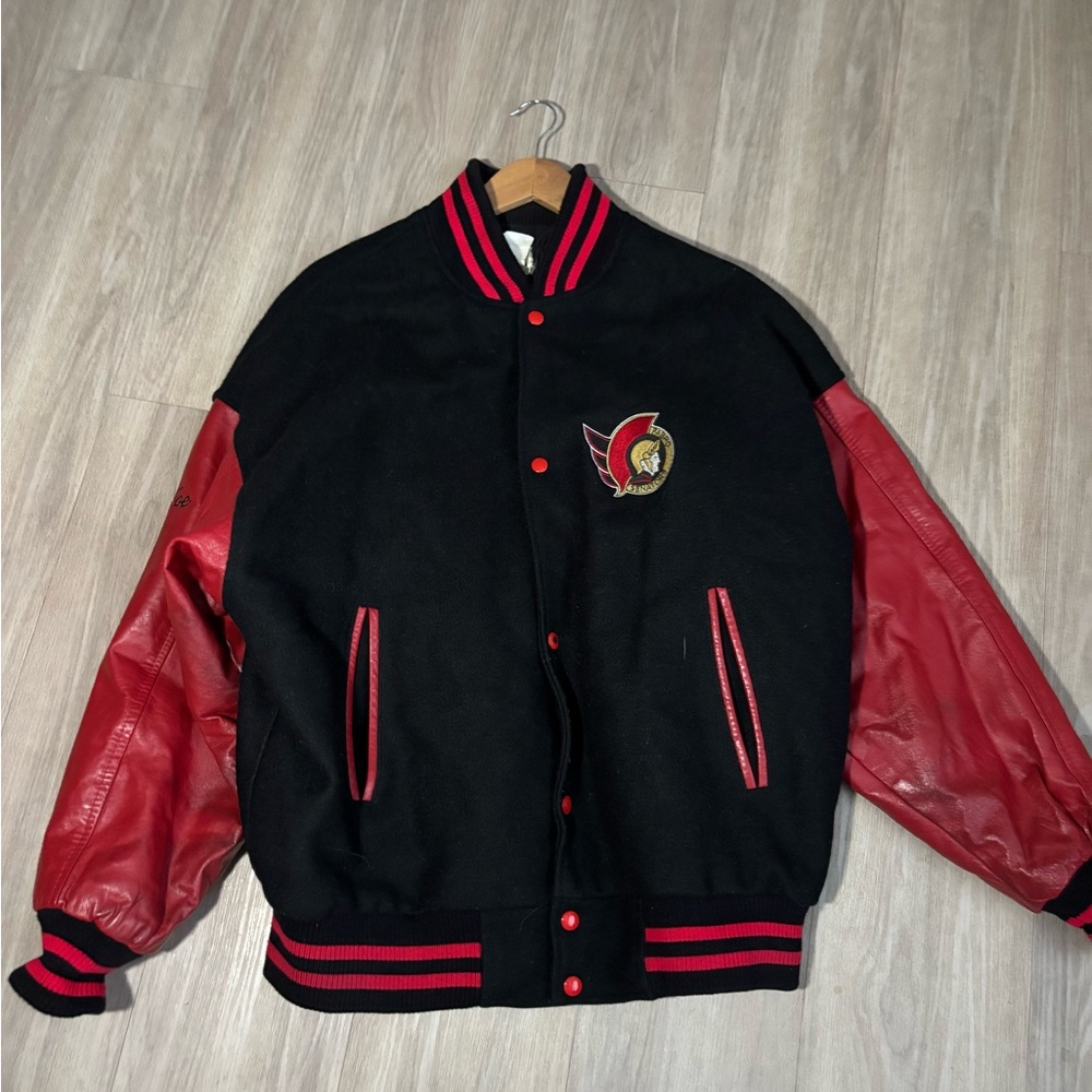 Vintage 1990s Ottawa Senators Wool & Leather Varsity Jacket Size XL made in 🇨🇦